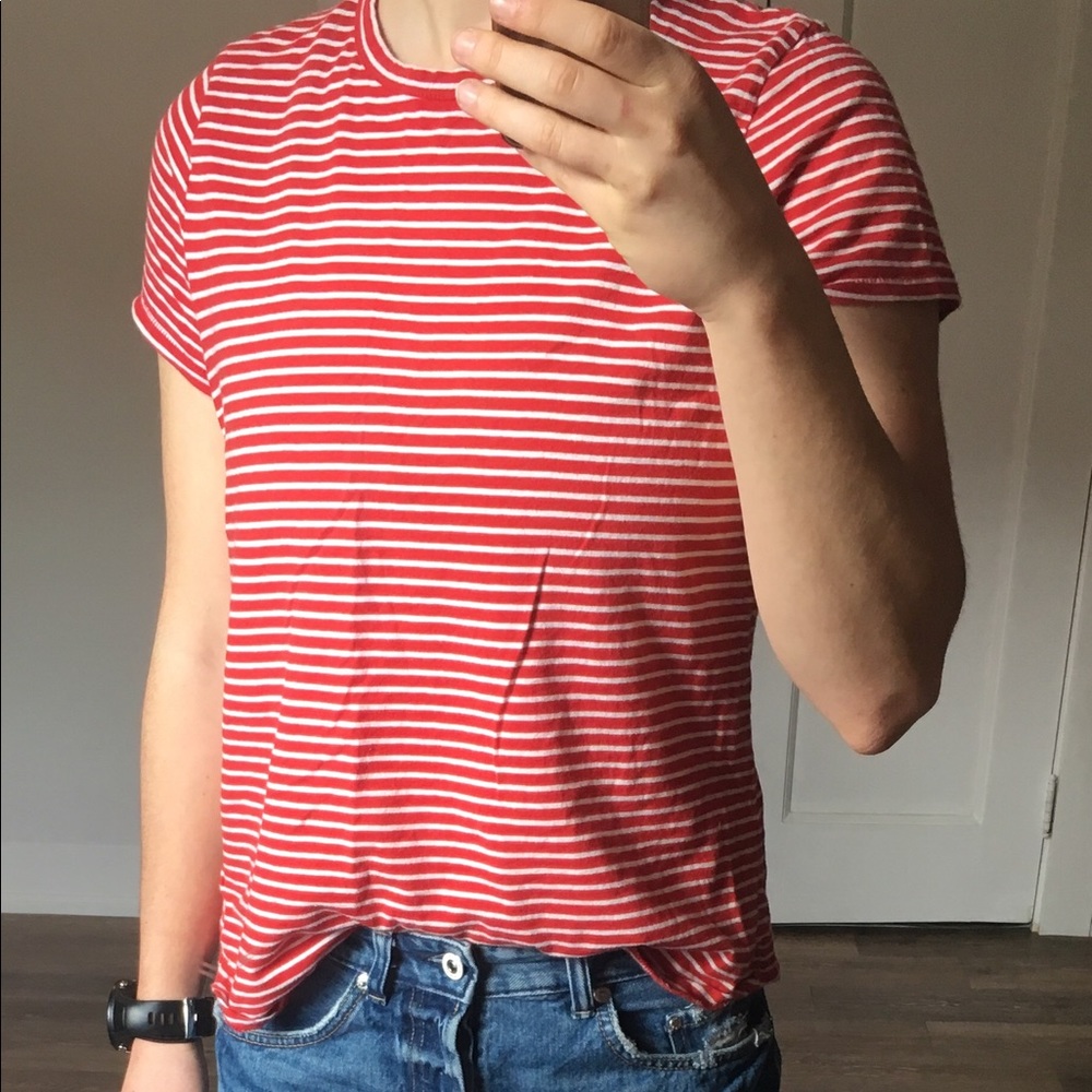 Gap Red and White Striped Crew T-Shirt